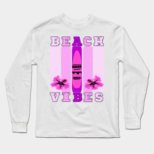 Pink Summer Beach Vibes Surfboard Floral design Long Sleeve T-Shirt